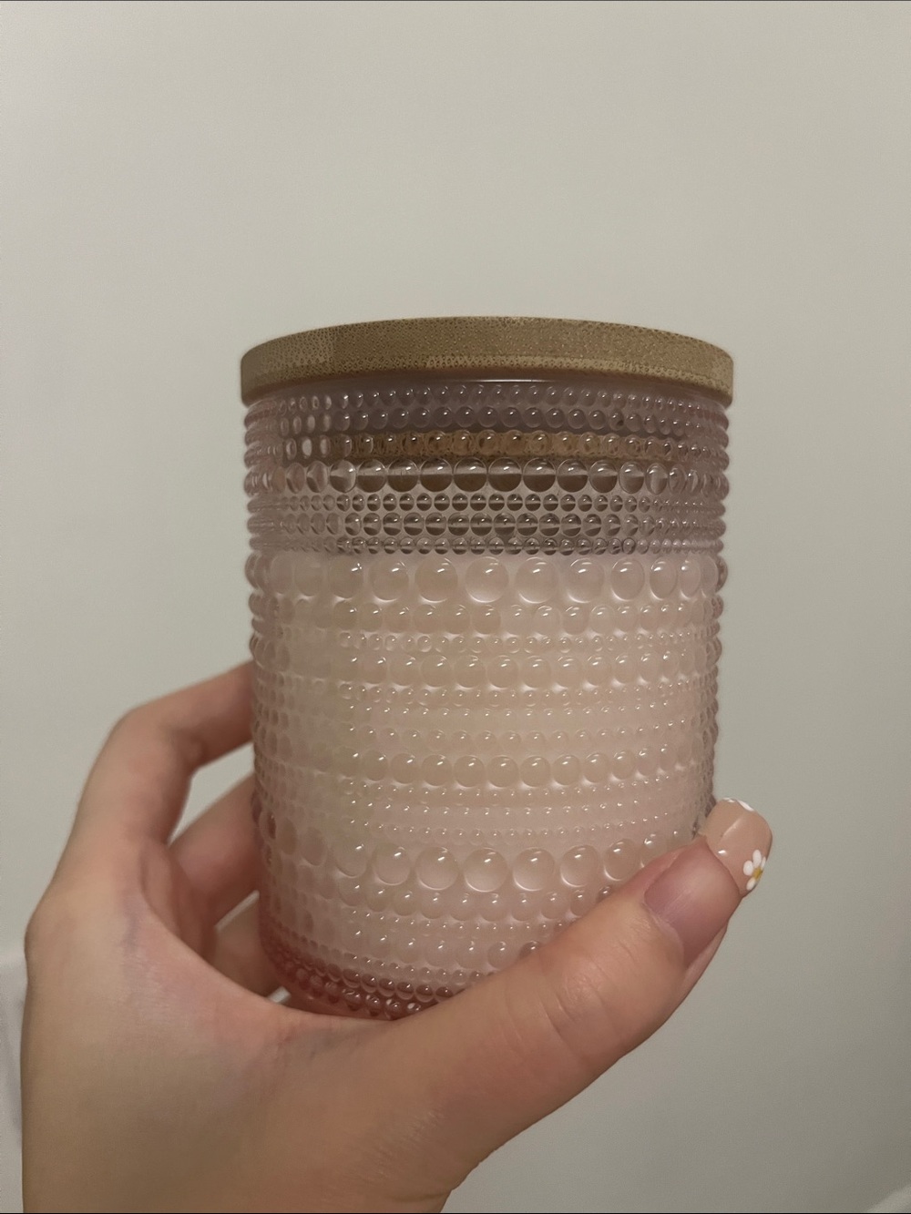 Pink Textured Glass Rose Scented Candle with Wood Lid